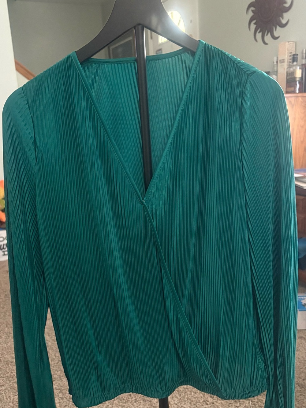 Cupshe Teal Ribbed V-Neck Blouse